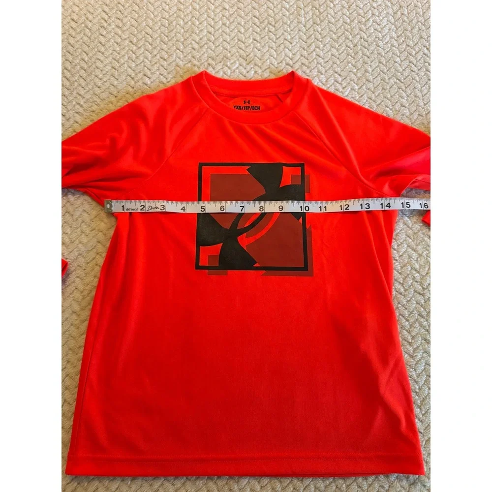 Under Armour Kids Red Long Sleeve Graphic Logo Performance Shirt YXS Loose Fit